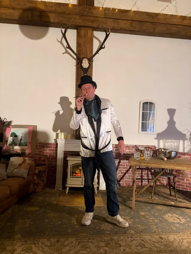 Comic character performing on the Three Rivers stage